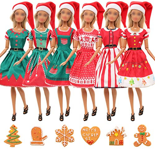 Miunana 14 Weihnachten Kleidung Zubehör für 11,5 Zoll 30 cm Puppen, 4 Weihnachten Kleider 4 Weihnachtsmütze 6 Zubehör für Puppen