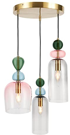 LITECRAFT Visconte Vietri Ceiling Pendant Multicolour Glass Shaded Cluster 3 Light - Satin Brass