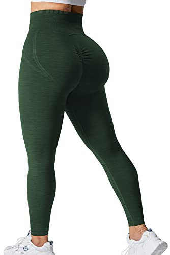 Yiifit Sport Scrunch Leggings Damen Gym Fitness High Waist Boom Boot Push Up Yoga Hose Sporthose Dunkelgrün Small