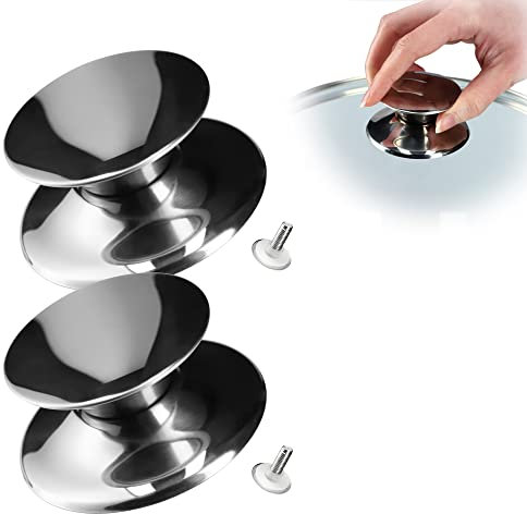 KADAX Topfdeckelgriff, feuerfester Deckelknopf aus Kunststoff und Edelstahl, universaler Haltegriff für Topfdeckel, Topfdeckelknopf für Glasdeckel (2 Stück, Silber)
