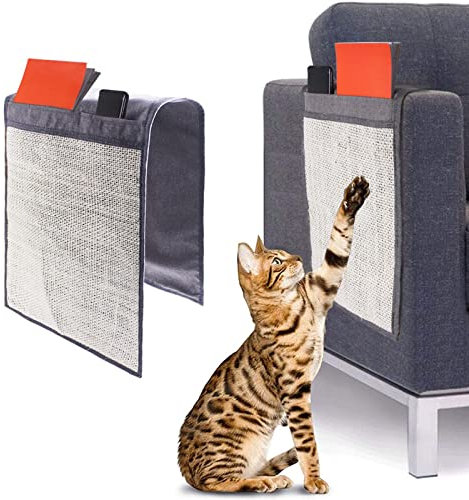 Kratzteppich, 1Pcs Couch Katzenkratzmatte, Sisal Teppich Katzen, Katzen Kratzbrett, Katzenkratzbrett Sofa mit 2 Fächern für Schützt Teppiche Möbel und Sofas, Grau(S)