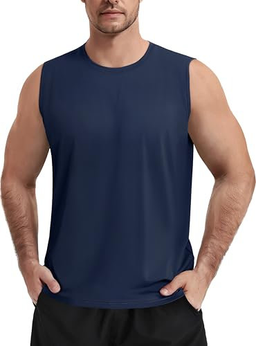 TACVASEN Tank Tops Herren Sommershirts Sleeveless UV Schutz Muscle Shirt Schnelltrocknend Sweatshirt UPF 50+ Trägershirt (L, Marineblau)