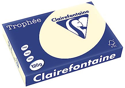 Clairefontaine 1242C - Karton mit 5 Ries Druckerpapier / Kopierpapier Trophee, intensive Farben, DIN A4, 120g, 250 Blatt x 5, Elfenbein, 1 Karton