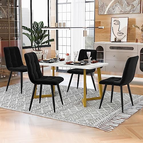 Merax Esstisch mit Stühlen Exquisites 4er-Set: Rechteckiger Marmortisch mit goldenen Beinen und modernem Samtstuhl in Gold, 117 * 68 cm
