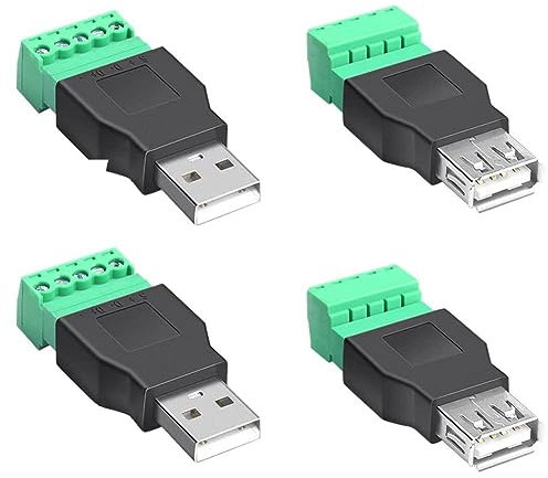 PENGLIN Pack of 4 USB 2.0 Type A Male/Female to 5-Pin Screw Connection Adapter Connector, Portable Pluggable Terminal Plug Adapter Converter 300V 8A