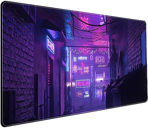 Purple Anime Mouse Pad Gaming Cute Japanese Desk Mat Large Extended Mousepad Laptop Keyboard Mouse Mat Desk Pad for Office Women Gamer Girl 31.5x15.75 in, Non-Slip Rubber Base with Stitched Edges