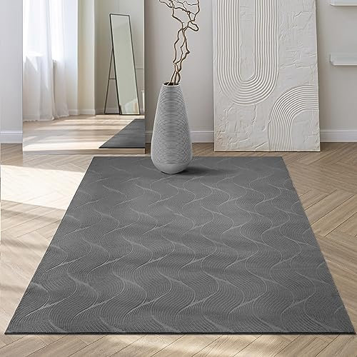 Mia´s Teppiche Rosy - stilvoller 3D Teppich mit Anti-Rutsch-Rücken, flauschig, rutschfest und pflegeleicht, Anthrazit, 80 x 300 cm