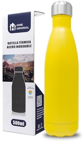 HUSL | Botella Termica | Termo Acero Inoxidable | Botella escolar niño niña | Termo para Oficina | Botella sin BPA | (500ML, AMARILLO_MATE)