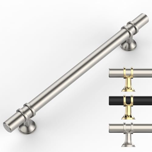 9BUILD 10 Pack 160mm Brushed Satin Nickel Kitchen Cabinet Handles - Zinc Alloy & Stainless Steel - Modern Style - Suitable for Cupboards, Wardrobes, Drawers, Doors & Cabinets