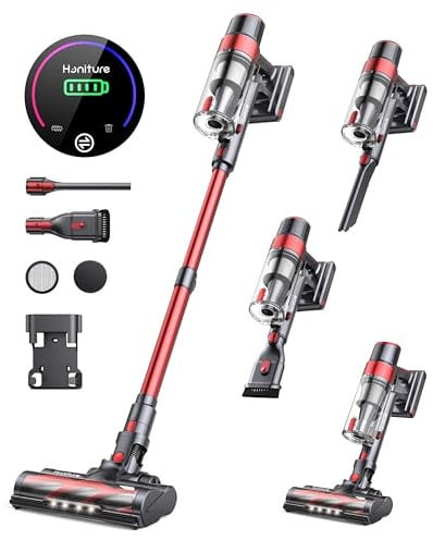 HONITURE Akku Staubsauger 38000Pa/450W Staubsauger Kabellos, Akkusauger 55 Min Laufzeit mit Touchscreen/1.5L Cup,Anti-Tangle-Bürste Stielstaubsauger für Teppich/Hartböden/Tierhaare[Energieklasse A++]