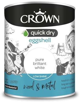 Crown Quick Dry Eggshell Paint Pure Brilliant White 2.5l, Wood & Metal, I nterior Exterior