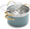 GreenPan Padova Antiadherente Cerámico Saludable Anodizado Duro, Cacerola de 2 piezas de 24cm/5.7 Litros con Vaporera, Libre de PFAS, Inducción, Mango Dorado, Lavavajillas, Horno, Azul Cielo Ahumado
