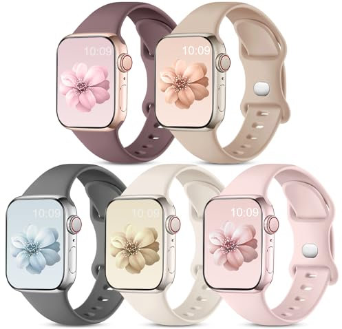 CeMiKa 5 Pack Straps Compatible for Apple Watch Strap 38mm 46mm 40mm 41mm 42mm 44mm 45mm 49mm, Soft Silicone Sport Strap for iWatch Strap Series 10 9 8 7 6 5 4 3 2 1 SE, Women Men, 38mm/40mm/41mm-S/M