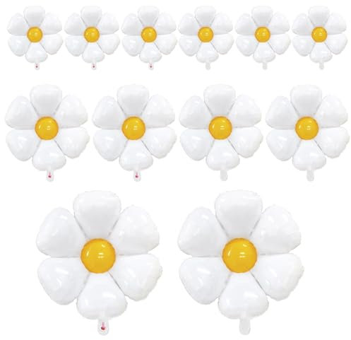 12 Stück Gänseblümchen Folienballons, Riesige Weiße Gänseblümchen Luftballons, Blume Geformte ballons für Hochzeit, Geburtstag Party, Dekoration, Baby Shower (3 Größen)