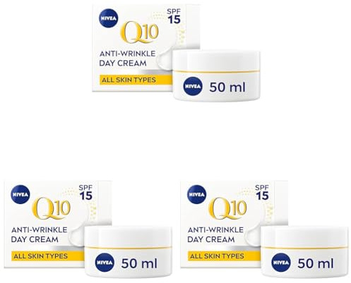 NIVEA Q10 Anti-Wrinkle Power Firming Day Cream SPF 15 (50ml), Anti-Wrinkle Face Cream with Skin Identical Q10 and Creatine, Face Cream for Wrinkles (Pack of 3)