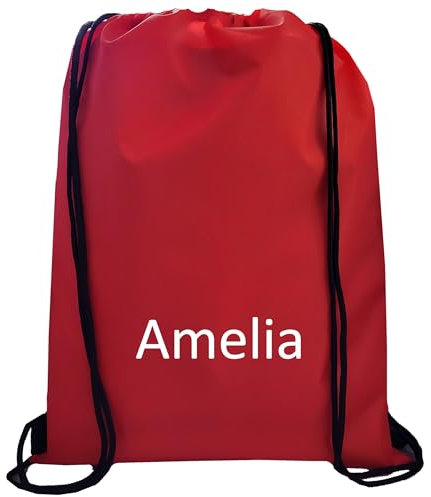 JJLC Personalised School Sports Gym PE Drawstring Bag Embroidered Name (Red)
