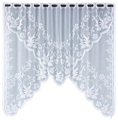 Clever-Kauf-24 Bistro M Bogen Scheibengardine 2314 weiß | 105x150 cm | Jacquard Blüten & Blätterranke | transparent & Laser geschnitten | Gardine für Küche, Wohnzimmer & Fensterdeko
