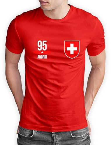 True Statements Schweiz T-Shirt „WM 2026“ Swiss Trikot Fußball Shirt Herren Damen Unisex Weltmeisterschaft - personalisiert mit Zahl & Namen - Fanartikel Switzerland - Outfit, Rot, Gr. XL