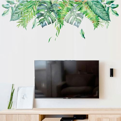 astylishome Wandtattoo Pflanzen Blätter Tropisch Blumen Wandaufkleber Grüne Palmenblätter Wandsticker Wanddeko für Schlafzimmer Wohnzimmer TV Hintergrund 1220