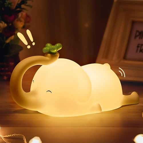 Nachtlicht Kinder, Elefant Nachtlicht Baby Stilllicht Dimmbar, Silikon Nachttischlampe Kinder Mit Timer, Touch-Steuerung, USB-Aufladbar cute Lampe, Geschenk Junge Mädchen, Nachtlicht Kinderzimmer Deko