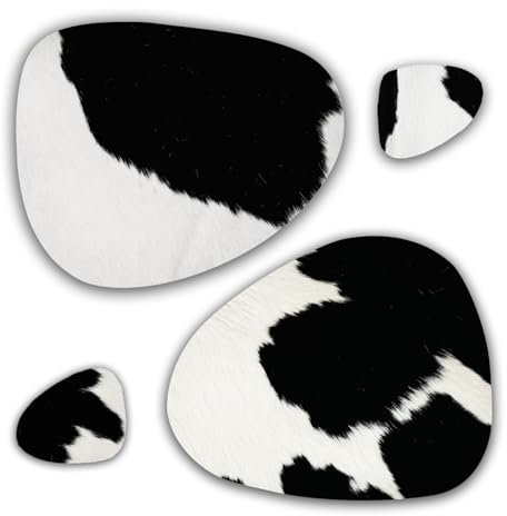 unendlich schoen - 2er Platzset + 2 Glasuntersetzer Platzdeckchen, echt Kuhfell abwaschbar, Tischset natürlich rutschfest, Deko Telleruntersetzer Esstisch (schwarz weiss OVAL, SET 1, Gr. 41,5 x 31 cm)