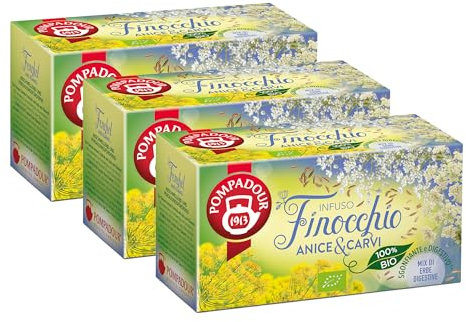 Pompadour, Infuso Finocchio, Anice e Carvi, 54 Filtri (3 Confezioni da 18 Filtri), Mix di Erbe Digestive, Effetto Sgonfiante, Senza Lattosio, Glutine e Allergeni, Vegan