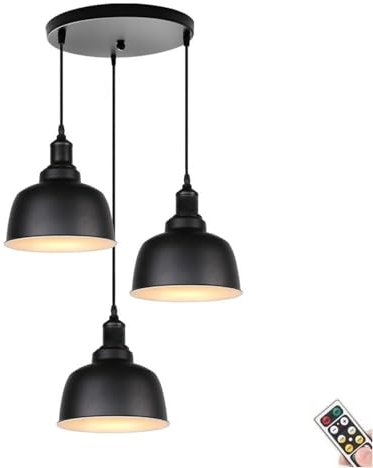 Modern Minimalist Battery Operated Pendant Light with Remote Control Black Wireless Adjustable Pendant Lighting for Kitchen Island Dining Table Living Room No Wiring Required