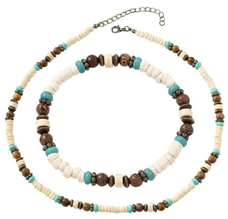 QEXUJOW Oggettistica collane a girocollo Collana da surfista con perline di cocco Collana da surfista da uomo Bracciale con perline di legno Gioielli da spiaggia fatti a mano Impermeabili (set di 2)