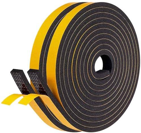 LIKERAINY Burletes Puertas Tira de Sellado 13x6,5mm Sello de Espuma Autoadhesiva Burlete de Goma para Puerta Ventana Cinta para Anti Frío Aislante Ruido y Colisión Negro 2 Rollos 8 Metros