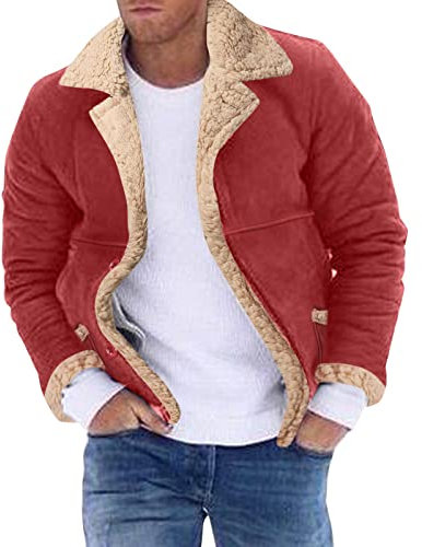 vejtmcc Wildlederjacke Herren Hochwertiges Stehkragen Lederjacke Bomberjacke, Winter Lammfell Mantel Trucker Jeansjacke, Feldjacke Militärmantel Wildlederjacke Überzieher Revers Herrenjacke