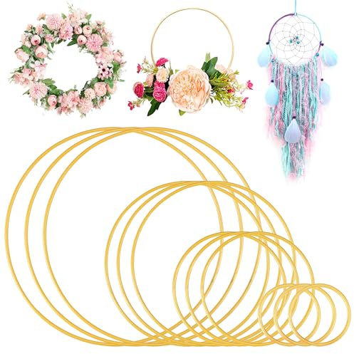 12 Stück Metallringe Drahtringe Gold 20/15/10/5cm Drahtringe zum Basteln Dekoring Ringe für Traumfänger Hochzeitskranz Wickeltechnik und Wandbehang Dekoring zum Aufhängen DIY Handwerk Mobile Basteln