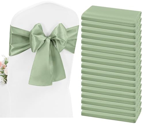 50 Stück Satin-Stuhlschärpen, Salbeigrün, Stuhlschärpen, Schleifen, Schärpen für Hochzeit, Party, Geburtstag, Hotel, Zuhause, Küche, Dekoration (Salbeigrün, 200cm)