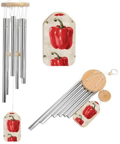 Gedenk-Windspiel mit rotem Paprika-Muster, bedruckt, Outdoor-Windspiel mit 6 Röhren, dekoratives Windspiel für Garten, Terrasse, Veranda, Fenster, 51,2 cm