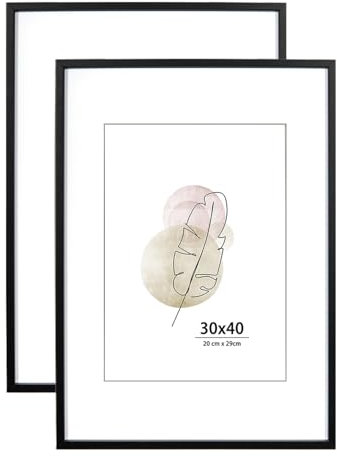 KAIWIN Bilderrahmen 30x40 cm Schwarz Holz Fotorahmen 2er Set MDF mit Acrylglas zum aufhängen Benutzt für Wohnzimmer, Schlafzimmer, Arbeitszimmer, für Fotos, Kunstwerke und Poster