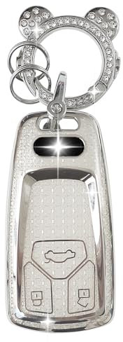 ZVRSUA Autoschlüssel Schutzhülle Passt für Audi,Schlüsselcover TPU Mit süßem Schlüsselanhänger Autoschlüssel hülle 3 Tasten Kompatibel mit Audi A4 S4 RS4 B9 A5 F5 S5 A6 A7 C8 A8 S8 Q2 Q5 Q7 (Silber)