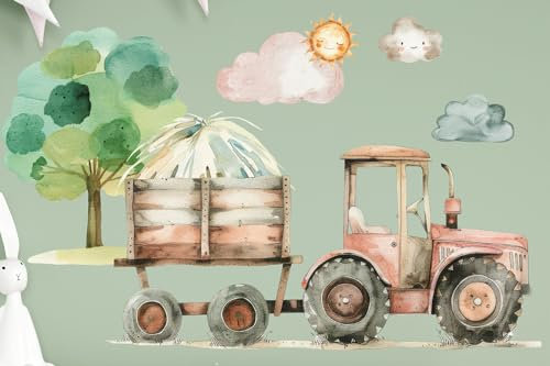 wolga-kreativ Wandtattoo Kinderzimmer - Wandsticker Bauernhof Traktor Baum Deko Kinderzimmer - Wandsticker & Wandaufkleber Kinderzimmer | Dekor für Kinderzimmer Jungenzimmer