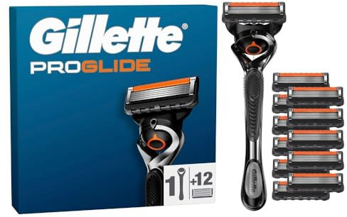 Gillette Fusion5 Rasierer für Männer, 1 Gillette Rasierer, 12 Ersatzklingen, Mit Gleitstreifen für ein sanftes Gleiten und 5 Klingen für eine gründliche, langanhaltende Rasur
