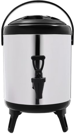 Hot Water Dispenser, 6L Thermal Bucket, Stainless Steel Insulated Beverage Dispenser, Coffee Urn Kettle Boiler Warmer for Outdoor Picnics, Travels, Cafes, Buffets (Black+Silver)