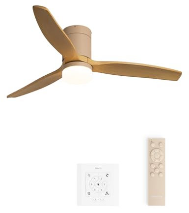 CREATE / WINDCALM M/Ventilateur de plafond ABS avec lumière sable, pales effet bois clair, avec contrôleur et télécommande / 40W, Fonction été-hiver Ø132 cm, 3 températures de lumière