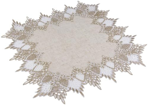 URROMA Quadratische Tischdecke aus Leinen mit Spitzenbesatz, 40 x 40 cm, Elegante quadratische Deckchen für Esszimmer, Küche, Tischset, Tischdekoration