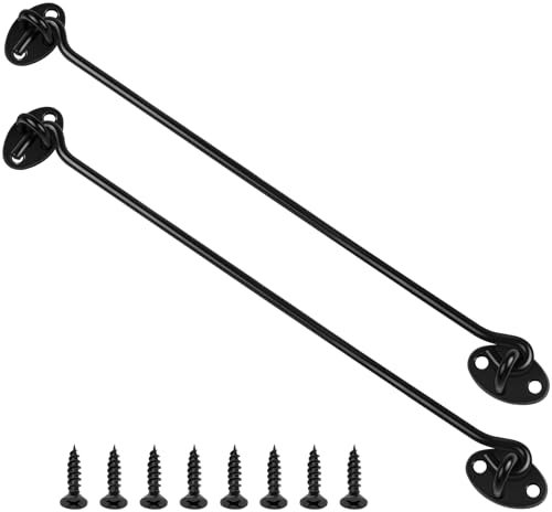 12 Inch Hook and Eye Latch, 2 Pack Black Cabin Hooks Stainless Steel Eye Gate Latch Easy Lock, 30cm Long Sliding Door Hook Barn Door Catch with Screws for Outdoor Garden Shed Patio Window Wooden Gates