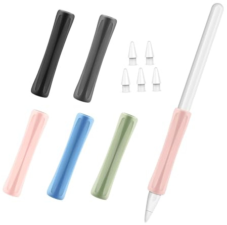 5 PCS silicone writing grip protective case with 5 PCS Replacement tips for Apple Pencil Pro & USB-C & Apple Pencil 2nd and 1st generation, Ergonomic sleeve accessory [Magnetic Charging]