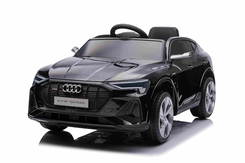 Beneo Motors elektroauto für kinder 12V Audi E-tron Sportback, Schwarz, elektrofahrzeug kinderauto 2,4 GHz Fernbedienung, USB/AUX/MP3, Lithiumbatterie, LED-Beleuchtung, 2 x 25W Motor, ORIGINALE Lizenz