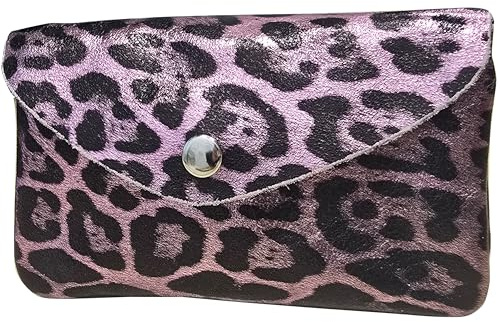 modamoda de P11 Damen Leder Geldbörse Portemonnaie Medium Handmade in Italy (Leo Rosa Metallic)