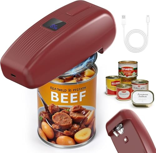 Abrelatas eléctrico Abrelatas eléctrico automático con un solo toque Abrelatas eléctrico inteligente para personas mayores Abrelatas recargable para todos los tamaños de latas (rojo)