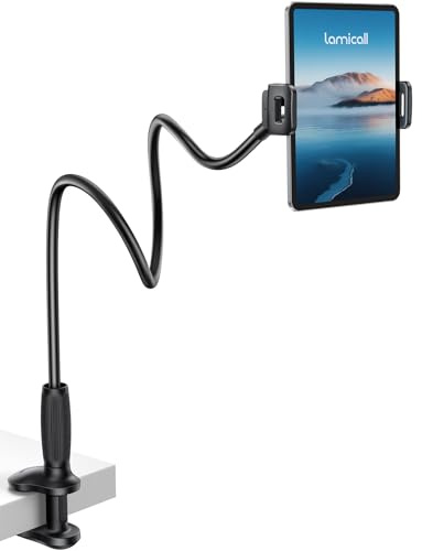 Lamicall Gooseneck Tablet Holder for Bed - [Easy-Adjust Tapered Tube] 33.5 Flexible Arm iPad Stand for Desk, 360° Adjustable Tablet Mount for iPad, Kindle, Switch, iPhone, 4.7-13 Devices