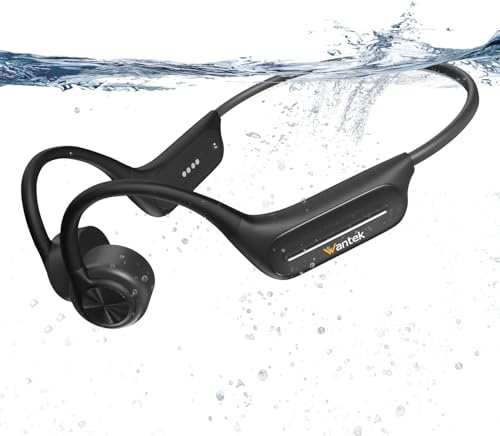 Wantek Casque Conduction Osseuse, Écouteur Natation À Bluetooth 5.4, mémoire 32 Go intégrée, Lecteur MP3 Étanche IPX8, 10 Heures de Jeu, Ecouteur Natation sans Fil, Casque Sport pour la Natation