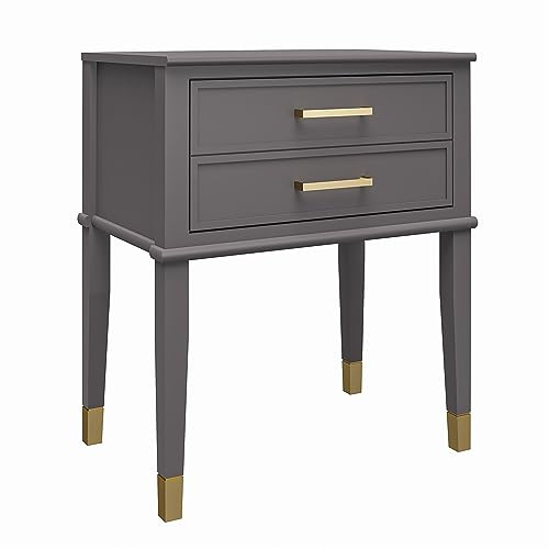 Westerleigh Beistelltisch aus MDF Graphitgrau, 60 x 40 x 72 cm, Beistelltisch mit Schublade, moderner Nachtschrank mit goldfarbenen Griffen, Nachttisch für Schlafzimmer und Wohnbereich