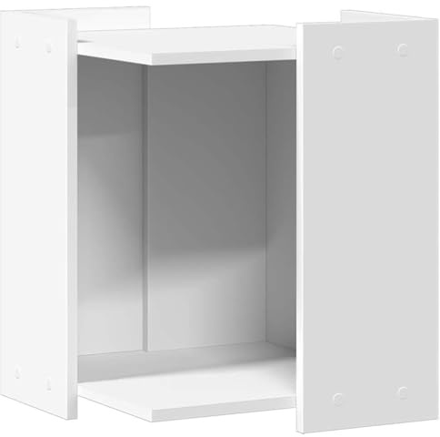 Cat Litter Box Enclosure, White Engineered Wood Furniture, 42x42x51 cm, Hidden Cat House Side Table, Pet Crate, Space Saving Design for Indoor Cats