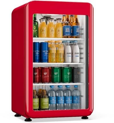 KLARSTEIN Audrey Evo Frigorifero per bevande da 95 L - Frigorifero per bevande con sportello in vetro, luce LED, temperatura regolabile 0-10 °C, 3 ripiani, funzionamento silenzioso